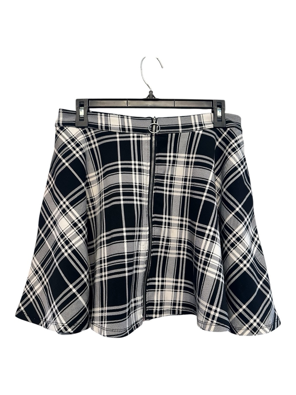 2021 Hot Topic Zip Front Black & White Plaid Flared Mini Skirt Medium